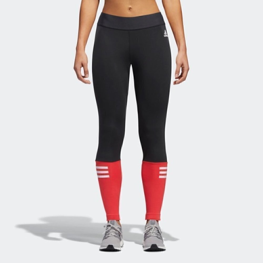 Adidas Women's Sport ID Tights Charcoal Gray Real Coral Sport Elastic